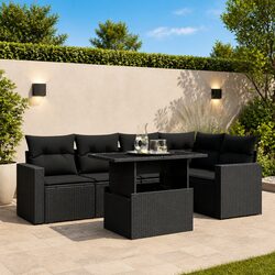Garden Sofa Set 6 Piece Outdoor Furniture Black Poly Rattan Modular Patio Lounge