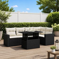 6-Piece Garden Sofa Set Black Poly Rattan Outdoor Furniture with Cushions Patio