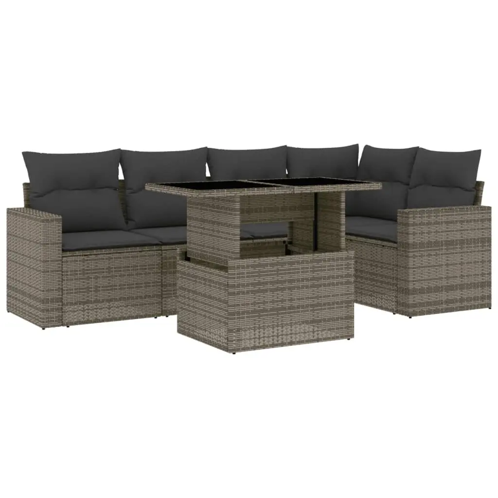 6 Piece Garden Sofa Set Outdoor Patio Furniture Cushions Grey Poly Rattan