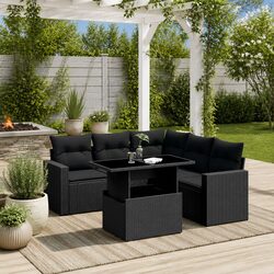Garden Sofa Set 6 Piece Outdoor Furniture Black Poly Rattan Modular with