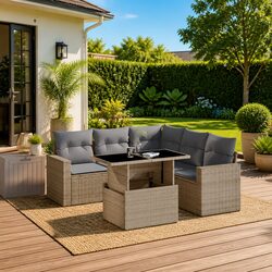 Garden Sofa Set 6 Piece Outdoor Furniture Beige Cushions Patio Lounging