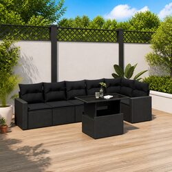 Garden Sofa Set 7 Piece Outdoor Furniture Black Poly Rattan Adjustable Table
