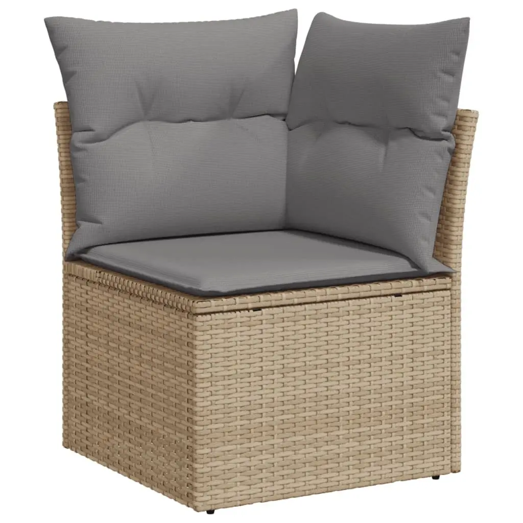 7 Piece Outdoor Garden Sofa Set Beige Poly Rattan Patio Furniture with Cushions