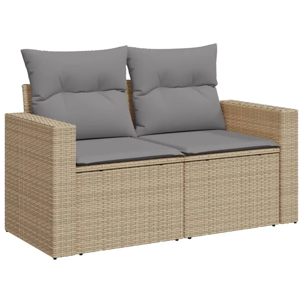 7 Piece Outdoor Garden Sofa Set Beige Poly Rattan Patio Furniture with Cushions