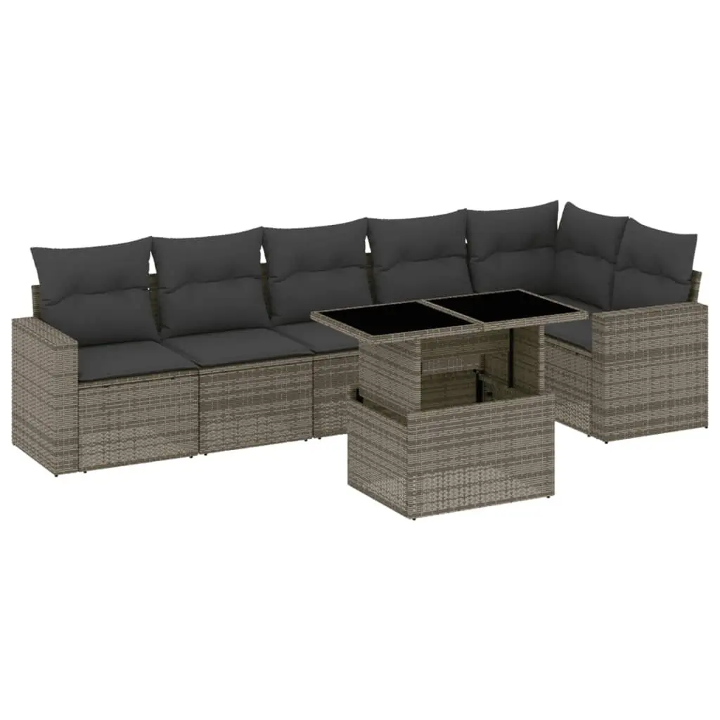 7 Piece Garden Sofa Set Grey Poly Rattan Outdoor Furniture Patio Seating with