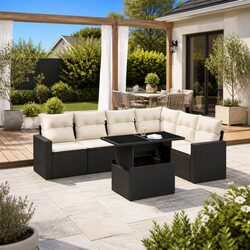 7 Piece Garden Sofa Set Black Poly Rattan Outdoor Furniture Patio Lounge with
