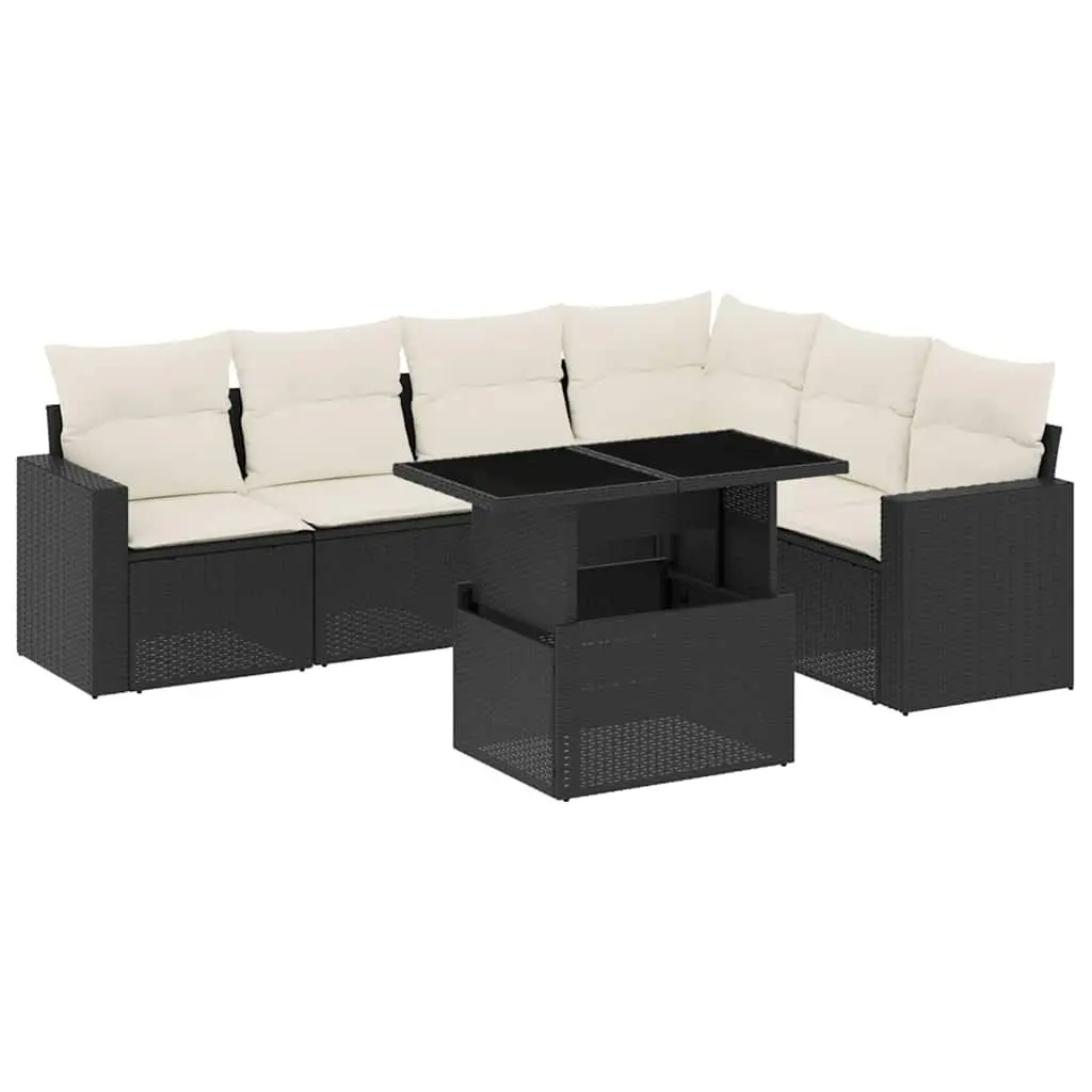 7 Piece Garden Sofa Set Black Poly Rattan Outdoor Furniture Patio Lounge with