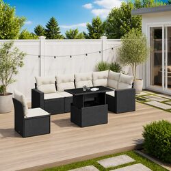 Garden Sofa Set 7 Piece Outdoor Furniture Patio Seating Black Poly Rattan