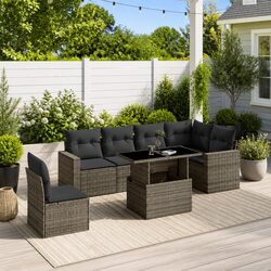 Garden Sofa Set 7 Piece Outdoor Patio Furniture Grey Poly Rattan with Cushions