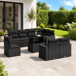 Garden Sofa Set 9 Piece Outdoor Furniture Patio Black with Cushions Modular