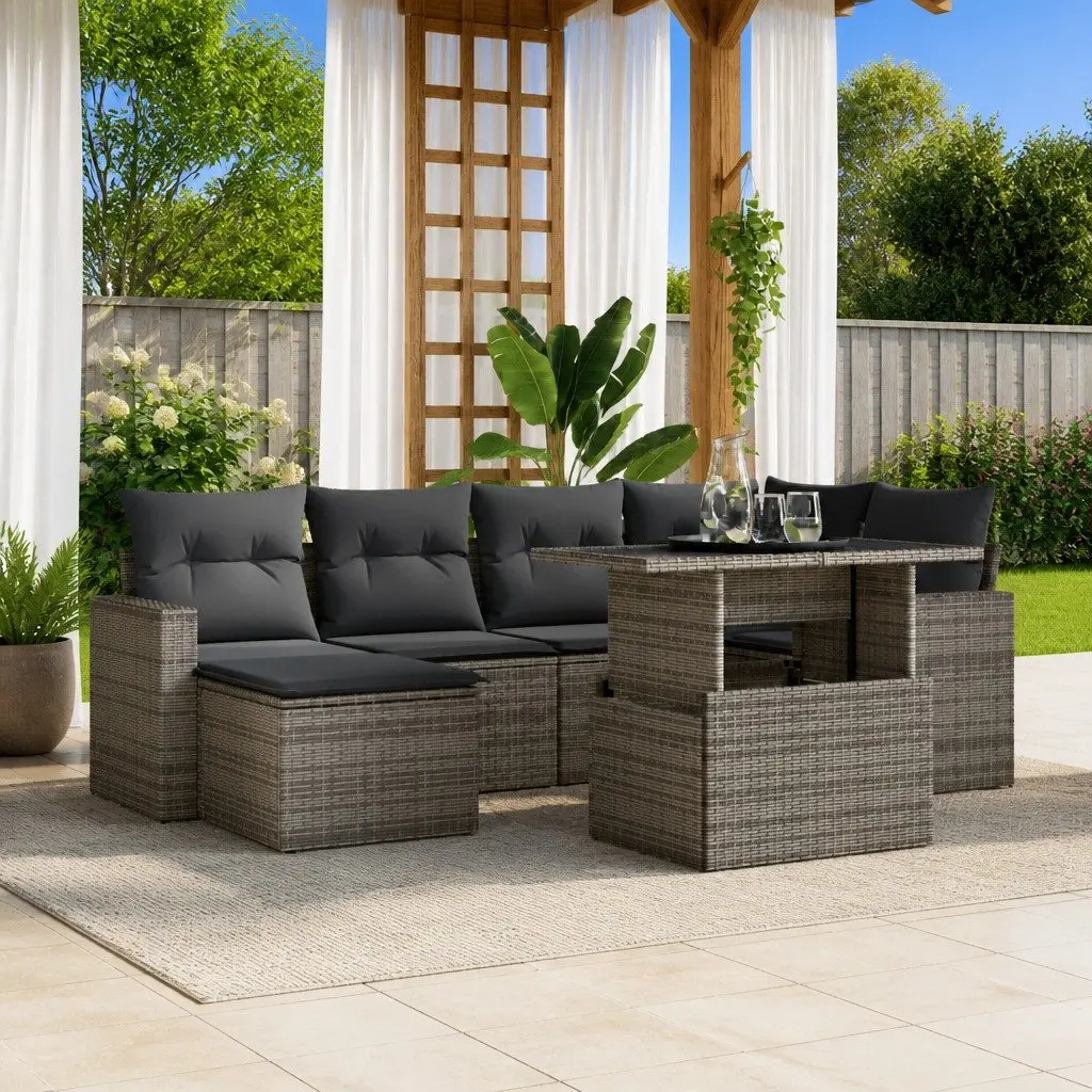 7 Piece Garden Sofa Set Grey Poly Rattan Outdoor Furniture Patio Lounge with