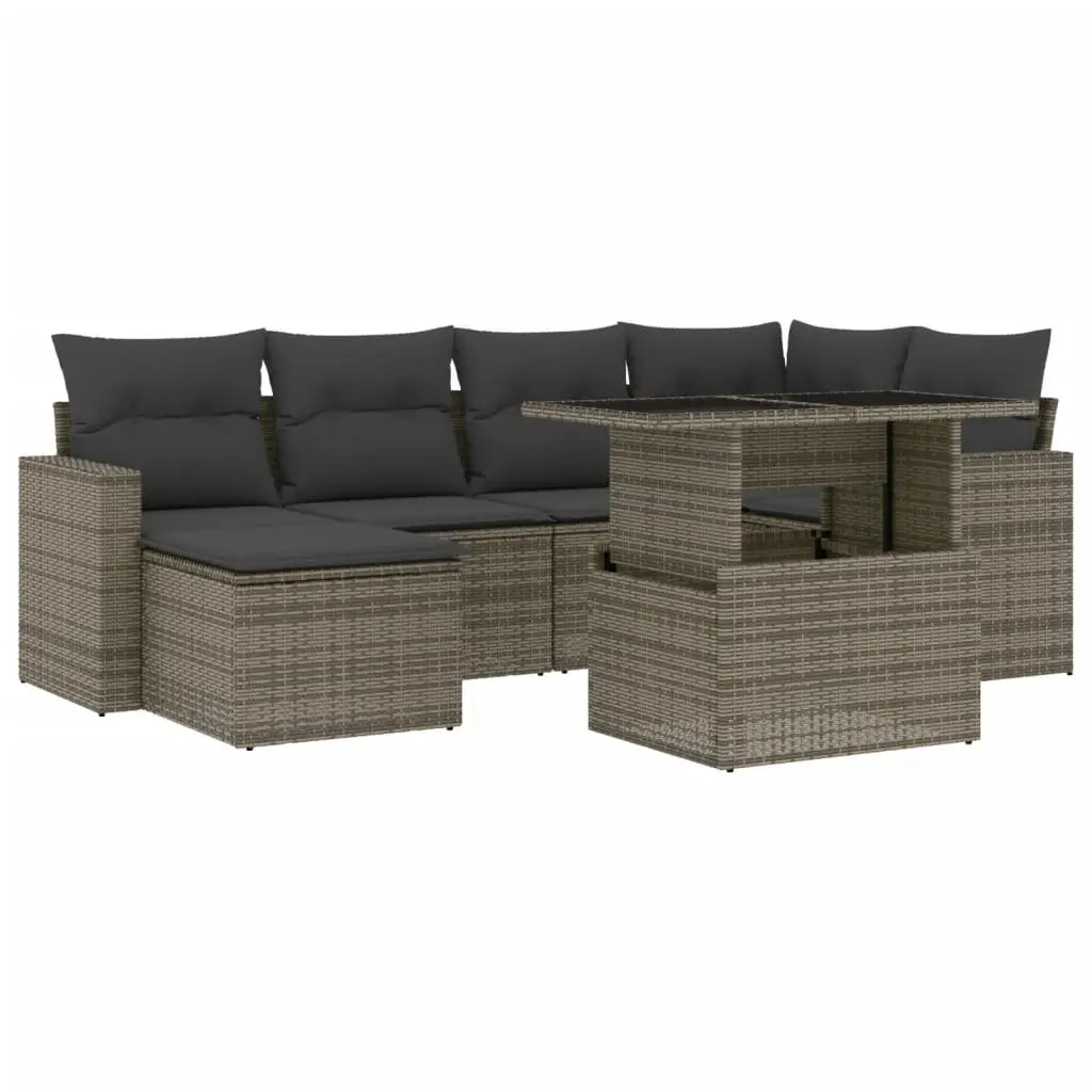 7 Piece Garden Sofa Set Grey Poly Rattan Outdoor Furniture Patio Lounge with