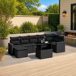 Garden Sofa Set 8 Piece Outdoor Furniture Patio Lounging Black Poly Rattan