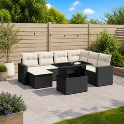 Garden Sofa Set 8 Piece Outdoor Furniture Patio Black Poly Rattan Modular with