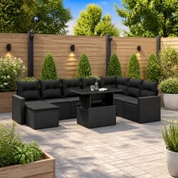 Garden Sofa Set 9 Piece Outdoor Furniture Poly Rattan Black Modular Patio Lounge