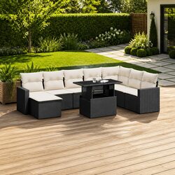 Garden Sofa Set 9 Piece Outdoor Furniture Black Poly Rattan Modular Patio