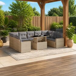 Garden Sofa Set 10 Piece Outdoor Furniture Patio Lounge Beige Poly Rattan