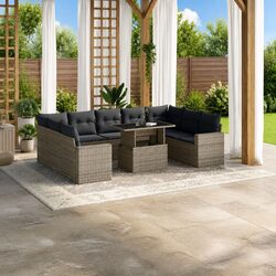 10 Piece Garden Sofa Set Outdoor Furniture Grey Poly Rattan with Cushions