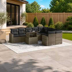 Garden Sofa Set 10 Piece Outdoor Furniture Modular Grey Poly Rattan Patio