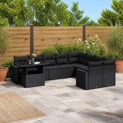 Garden Sofa Set 10 Piece Outdoor Furniture Black Poly Rattan Patio Sectional