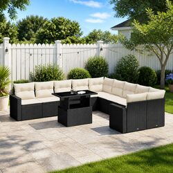 Garden Sofa Set 11 Piece Outdoor Furniture Black Poly Rattan Patio Seating with