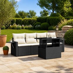 Garden Sofa Set 5 Piece Outdoor Furniture Black Poly Rattan Patio with Cushions