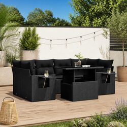7 Piece Garden Sofa Set Black Poly Rattan Outdoor Furniture Patio Lounge