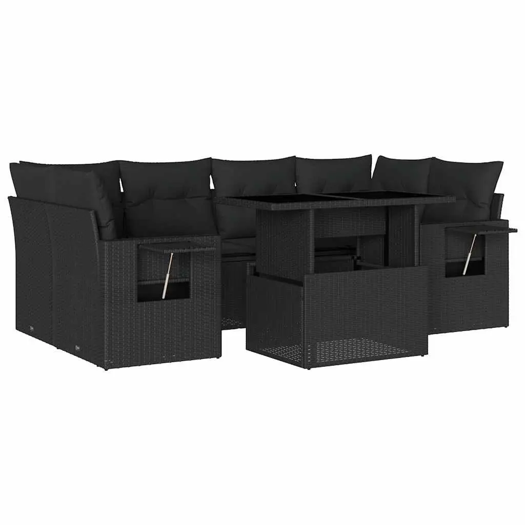 7 Piece Garden Sofa Set Black Poly Rattan Outdoor Furniture Patio Lounge