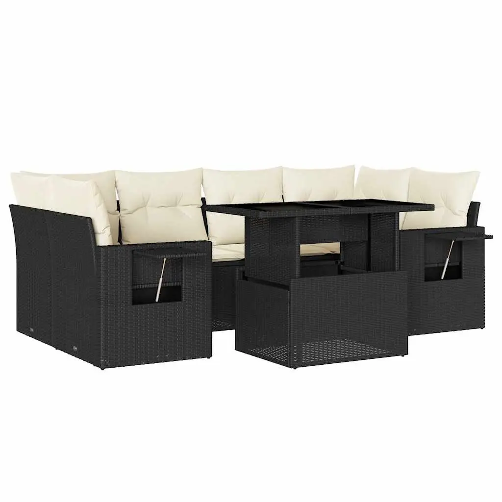 7 Piece Garden Sofa Set with Adjustable Dining Table Outdoor Furniture Black