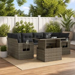7 Piece Grey Poly Rattan Garden Sofa Set with Cushions Outdoor Patio Furniture