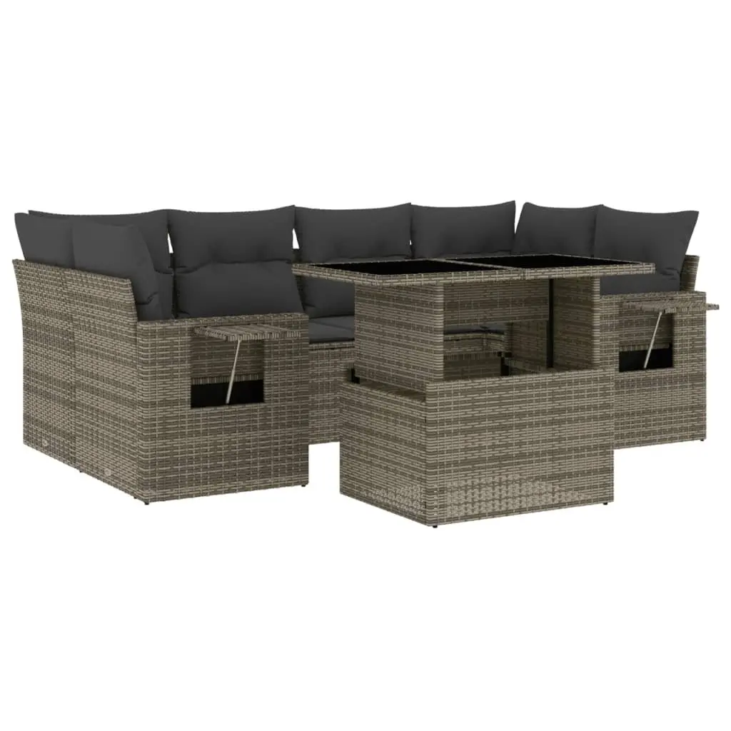7 Piece Grey Poly Rattan Garden Sofa Set with Cushions Outdoor Patio Furniture