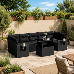 Garden Sofa Set 8 Piece Outdoor Furniture Black Poly Rattan Modular Patio Lounge