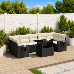 Garden Sofa Set 8 Piece Outdoor Furniture Black Poly Rattan Modular Patio