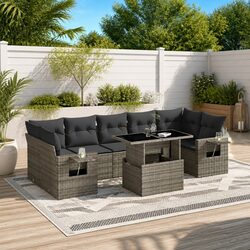 Garden Sofa Set 8 Piece Outdoor Furniture Grey PE Rattan Patio Lounge with