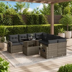 Garden Sofa Set 9 Piece Outdoor Furniture Grey Poly Rattan Modular Patio Lounge