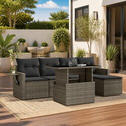 6 Piece Garden Sofa Set Grey Poly Rattan Outdoor Furniture with Cushions Patio