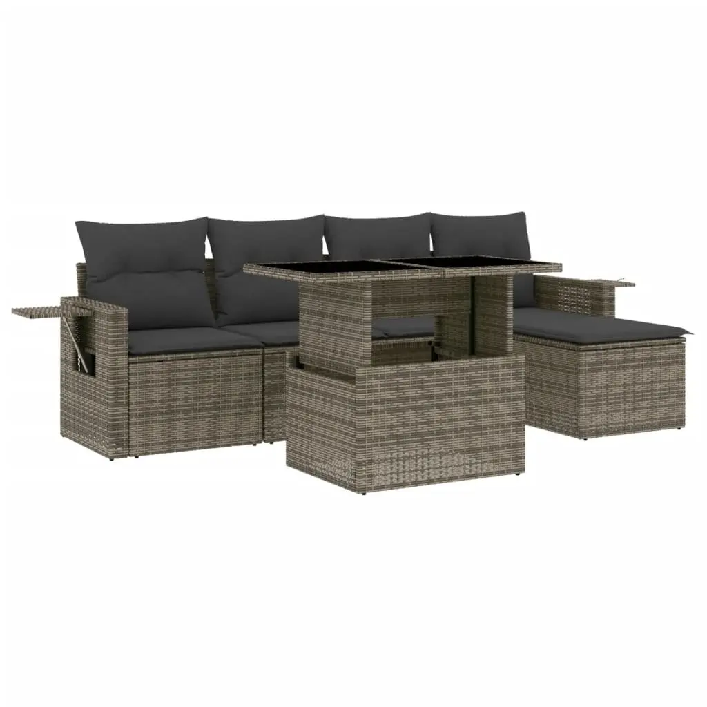 6 Piece Garden Sofa Set Grey Poly Rattan Outdoor Furniture with Cushions Patio