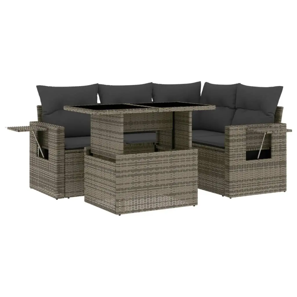 5 Piece Garden Sofa Set Adjustable Table Foldable Side Tables Grey Outdoor