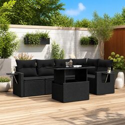 Garden Sofa Set 6 Piece Outdoor Furniture Black Poly Rattan with Cushions Patio