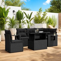 Garden Sofa Set 6 Piece Outdoor Furniture Patio Black Poly Rattan with Cushions