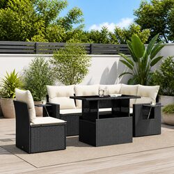 Garden Sofa Set 6 Piece Outdoor Furniture Black Poly Rattan Patio Lounge with