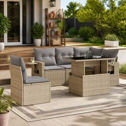 Garden Sofa Set 6 Piece Outdoor Furniture Patio Lounge with Cushions Beige