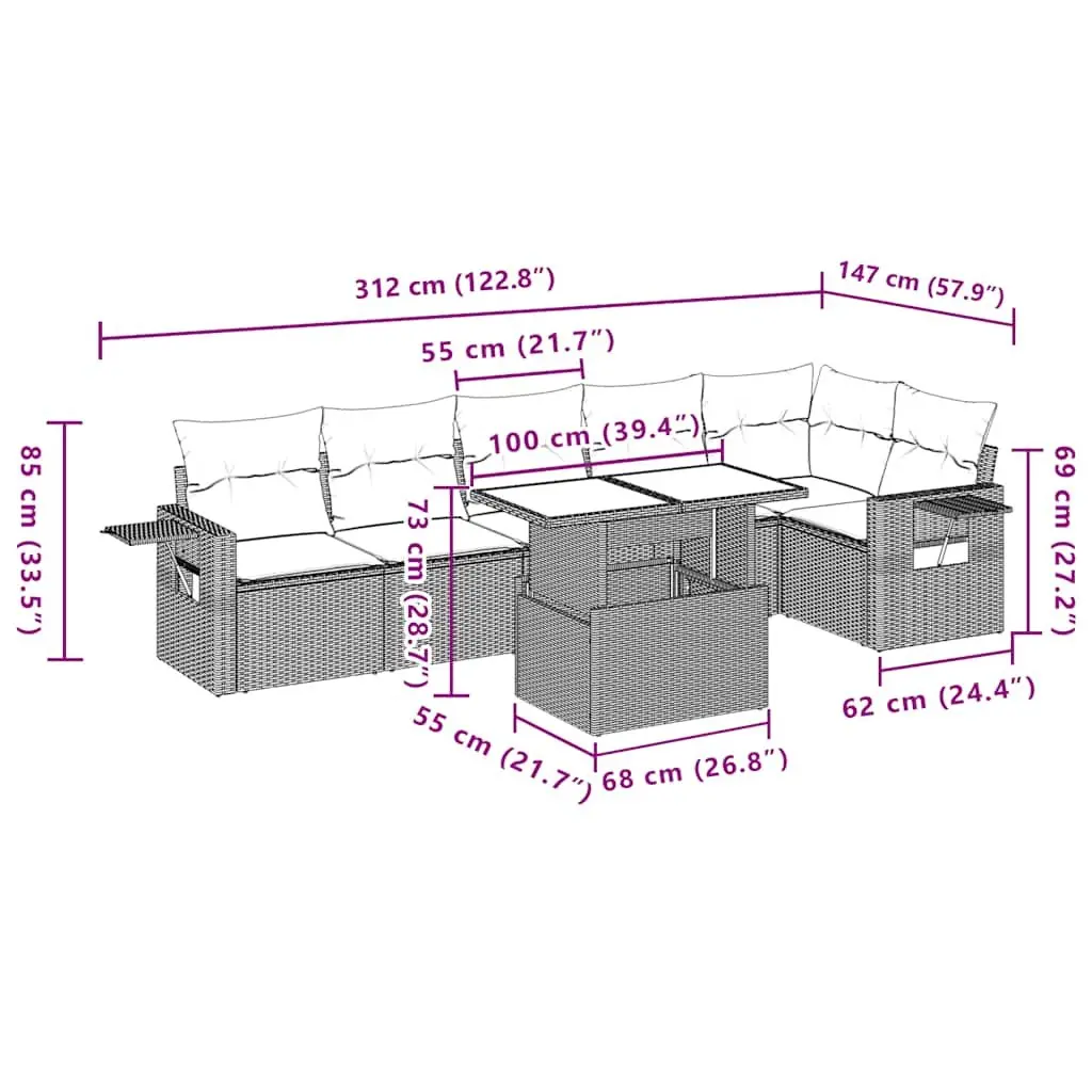 7 Piece Garden Sofa Set Outdoor Furniture Black Poly Rattan Cushions Patio