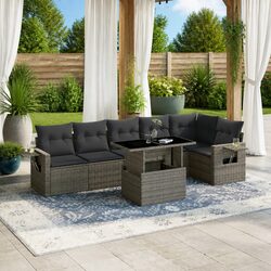 Garden Sofa Set 7 Piece Outdoor Furniture Grey Poly Rattan with Cushions Patio