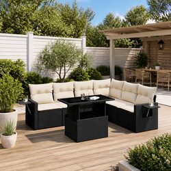 7 Piece Garden Sofa Set Outdoor Patio Furniture with Cushions Black Poly Rattan