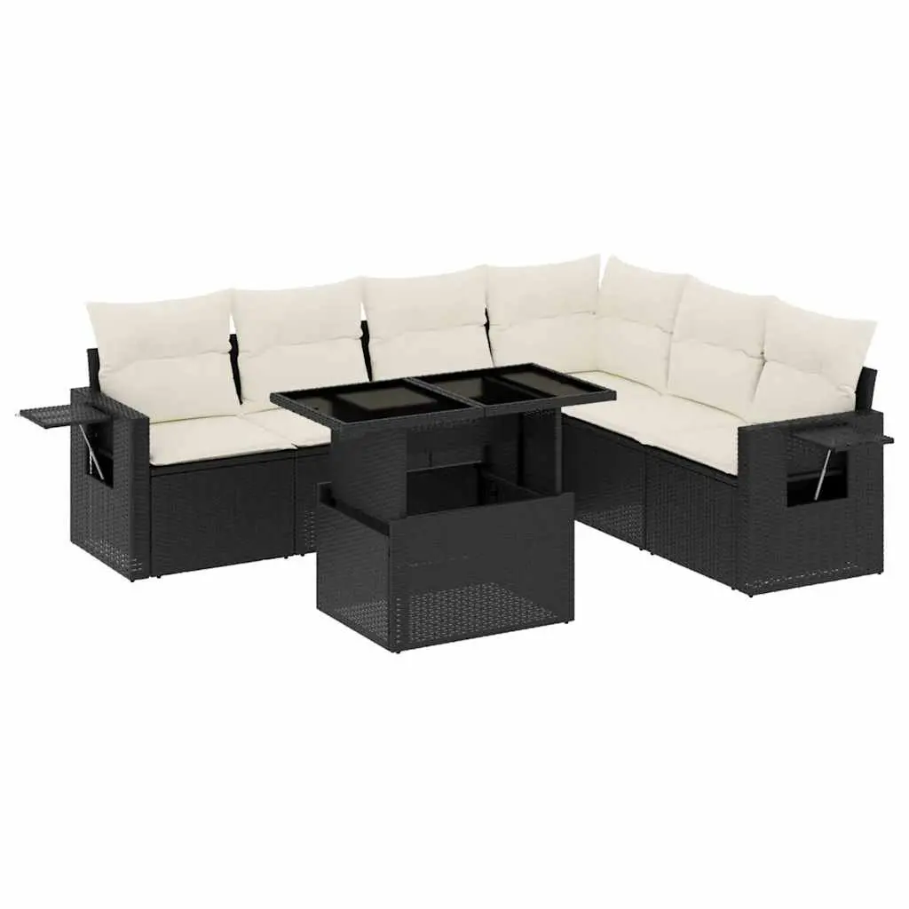7 Piece Garden Sofa Set Outdoor Patio Furniture with Cushions Black Poly Rattan