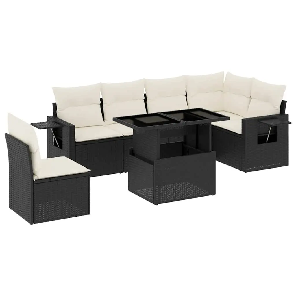 7 Piece Garden Sofa Set Outdoor Furniture Patio Poly Rattan Black with Cushions