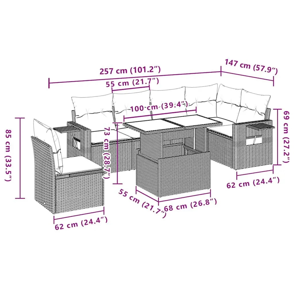 7 Piece Garden Sofa Set Outdoor Furniture Patio Poly Rattan Black with Cushions