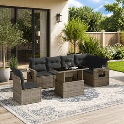 7 Piece Garden Sofa Set Outdoor Furniture Grey Poly Rattan with Cushions Patio