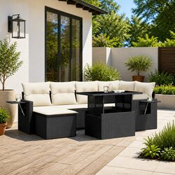 Garden Sofa Set 7 Piece Black Poly Rattan Outdoor Furniture Modular Patio